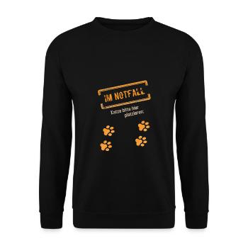 Notfall Katze lustige Sprüche Geschenk Spruch Fan - Unisex Pullover - Schwarz - Vorne - Alina (178cm) & Michal (187cm)