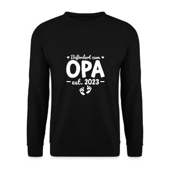 Werdender Opa Geschenk Schwangerschaft 2023 - Unisex Pullover - Schwarz - Vorne - Alina (178cm) & Michal (187cm)