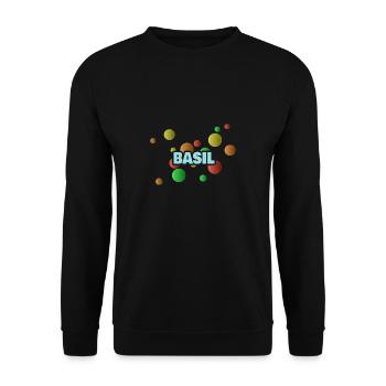 Geschenk für Basil - Unisex Pullover - Schwarz - Vorne - Alina (178cm) & Michal (187cm)