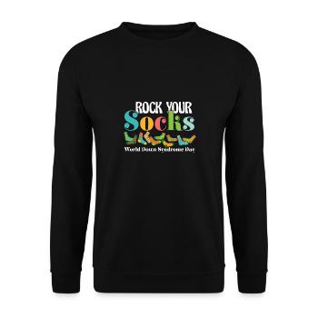 Rock Your Socks Down Syndrome Awareness Trisomy 21 - Unisex Pullover - Schwarz - Vorne - Alina (178cm) & Michal (187cm)