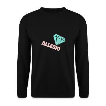 Geschenk für Allesio - Unisex Pullover - Schwarz - Vorne - Alina (178cm) & Michal (187cm)
