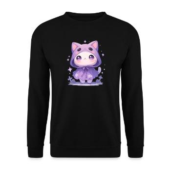 Cute Halloween Cat Disguised as a Ghost - Unisex Sweatshirt - black - Front - Alina (178cm) & Michal (187cm)