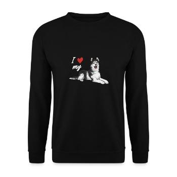 Alaskan Malamute Hund - Unisex Pullover - Schwarz - Vorne - Alina (178cm) & Michal (187cm)