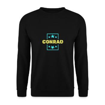 Vorname Geburtstag Conrad - Unisex Pullover - Schwarz - Vorne - Alina (178cm) & Michal (187cm)