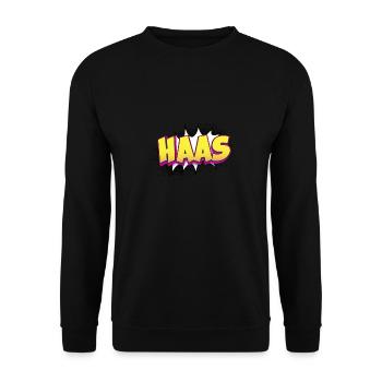 Haas Benutzerdefinierter Name Comic-Stil Pop-Art, Haas - Unisex Pullover - Schwarz - Vorne - Alina (178cm) & Michal (187cm)
