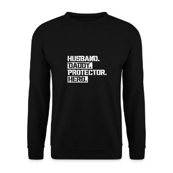 HUSBAND DADDY PROTECTOR T SHIRT - Unisex Pullover - Schwarz - Vorne - Alina (178cm) & Michal (187cm)