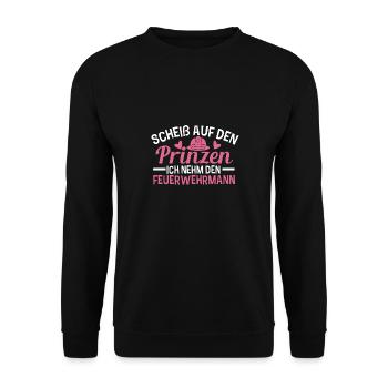 Freund Feuerwehrmann Spruch Geschenk Valentinstag - Unisex Pullover - Schwarz - Vorne - Alina (178cm) & Michal (187cm)