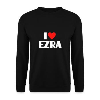 I love Ezra Rotes Herz Liebe Fan Geschenk - Unisex Pullover - Schwarz - Vorne - Alina (178cm) & Michal (187cm)