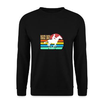 RACE DAY Awesome Retro Vintage Horse Racing - Unisex Pullover - Schwarz - Vorne - Alina (178cm) & Michal (187cm)