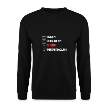 Essen SchlafenAnime Wiederholen - Unisex Pullover - Schwarz - Vorne - Alina (178cm) & Michal (187cm)