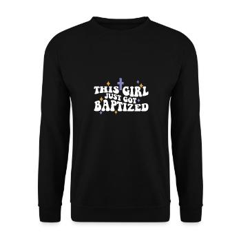 Cette jeune fille vient d’être baptisée religieuse chrétienne - Sweat-shirt Unisexe - noir - Devant - Alina (178cm) & Michal (187cm)