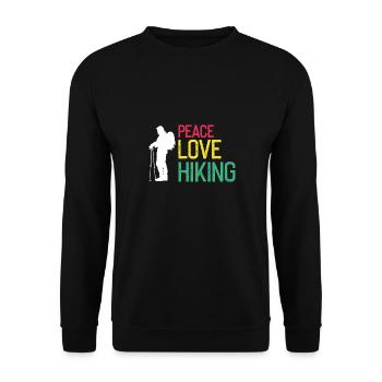 PEACE LOVE HIKING Chemise rétro géniale pour randonneur - Sweat-shirt Unisexe - noir - Devant - Alina (178cm) & Michal (187cm)