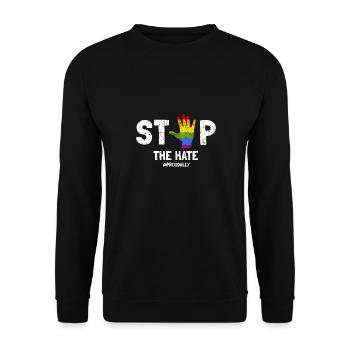 STOP The Hate #PROUDALLY Awesome Retro Pride - Unisex Pullover - Schwarz - Vorne - Alina (178cm) & Michal (187cm)