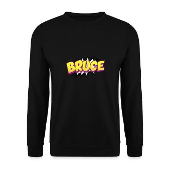 Bruce Benutzerdefinierter Name Comic-Stil Pop-Art, Bruce - Unisex Pullover - Schwarz - Vorne - Alina (178cm) & Michal (187cm)
