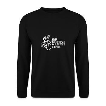 Never Underestimate An Old Guy on a Bicycle - Unisex Pullover - Schwarz - Vorne - Alina (178cm) & Michal (187cm)