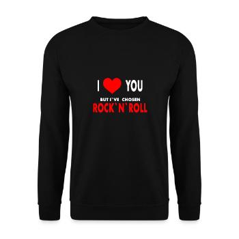 I Love But I've Chosen Rock and Roll - Unisex Pullover - Schwarz - Vorne - Alina (178cm) & Michal (187cm)