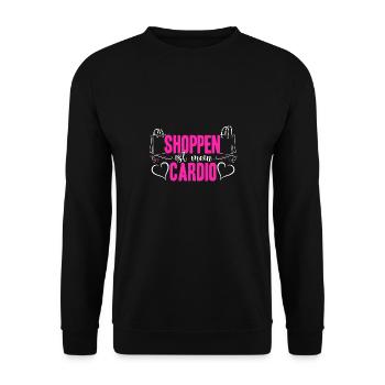 Shoppen Cardio Einkaufen Shopping Süchtig Shopping - Unisex Pullover - Schwarz - Vorne - Alina (178cm) & Michal (187cm)