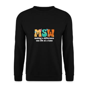 Master Of Social Work Soziale Arbeit Studium - Unisex Pullover - Schwarz - Vorne - Alina (178cm) & Michal (187cm)