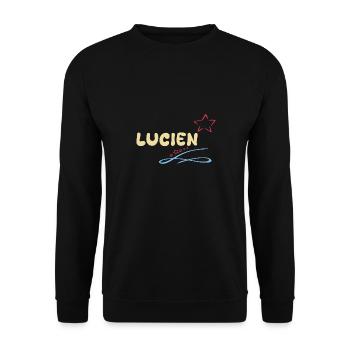 Geschenk Lucien - Unisex Pullover - Schwarz - Vorne - Alina (178cm) & Michal (187cm)