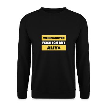 Geschenk für Aliya - Unisex Pullover - Schwarz - Vorne - Alina (178cm) & Michal (187cm)