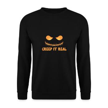 Creep it Real – Halloween Kürbis - Unisex Pullover - Schwarz - Vorne - Alina (178cm) & Michal (187cm)
