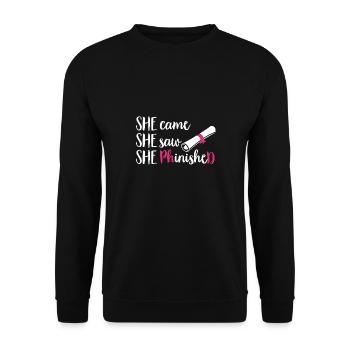 PhD Graduate Doktorgrad Ph.D. Promotion - Unisex Pullover - Schwarz - Vorne - Alina (178cm) & Michal (187cm)