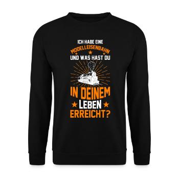 Modellzug Dampflokomotive Eisenbahn Modellbahner - Unisex Pullover - Schwarz - Vorne - Alina (178cm) & Michal (187cm)