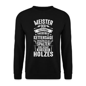 Holz Kettensäge | Holzfäller & Holz Waldarbeiter - Unisex Pullover - Schwarz - Vorne - Alina (178cm) & Michal (187cm)