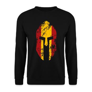 Spartanischer Helm mit der Flagge Spaniens - Unisex Pullover - Schwarz - Vorne - Alina (178cm) & Michal (187cm)