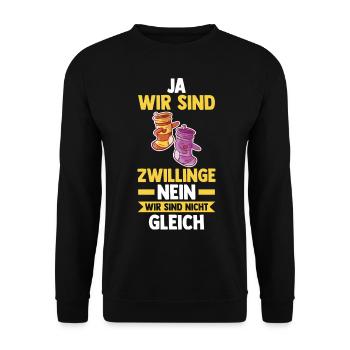 Zwillingsgeschwister Zwilling Zwillinge - Unisex Pullover - Schwarz - Vorne - Alina (178cm) & Michal (187cm)