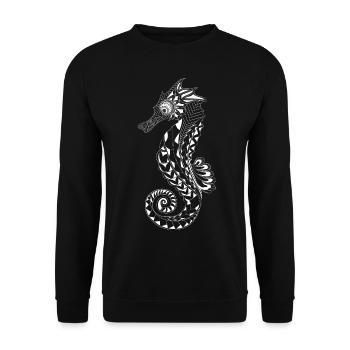 Maori Seepferdchen Polynesisch Tattoo - Unisex Pullover - Schwarz - Vorne - Alina (178cm) & Michal (187cm)