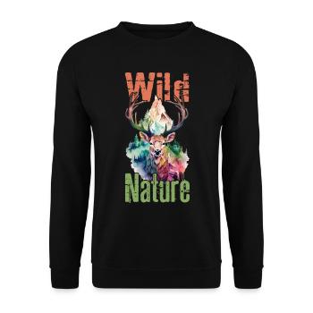 Cerf Nature sauvage Bois Forêt animale Montagnes sauvages - Sweat-shirt Unisexe - noir - Devant - Alina (178cm) & Michal (187cm)