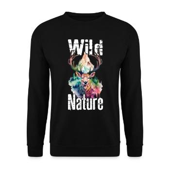 Cerf Nature sauvage Bois Forêt animale Montagnes sauvages - Sweat-shirt Unisexe - noir - Devant - Alina (178cm) & Michal (187cm)