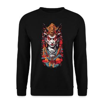 Oni Demon Anime Style Retro Aesthetic Design - Unisex Sweatshirt - black - Front - Alina (178cm) & Michal (187cm)