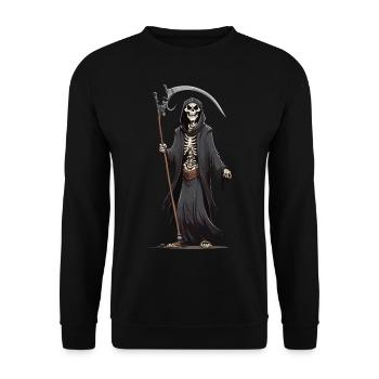 Dessin animé Grim Reaper Halloween squelette d’os - Sweat-shirt Unisexe - noir - Devant - Alina (178cm) & Michal (187cm)