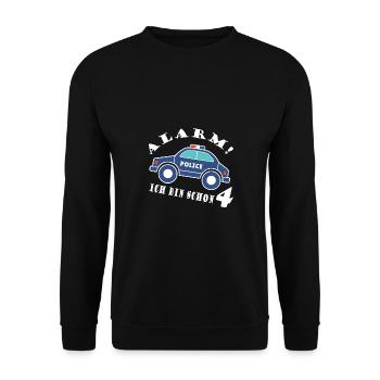 Alarm ich bin schon 4 Polizei - Unisex Pullover - Schwarz - Vorne - Alina (178cm) & Michal (187cm)