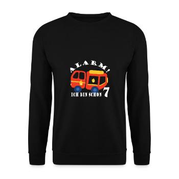 Alarm ich bin schon 7 Feuerwehr - Unisex Pullover - Schwarz - Vorne - Alina (178cm) & Michal (187cm)