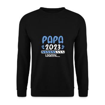 Schwangerschaft 2023 Werdender Papa Geschenk - Unisex Pullover - Schwarz - Vorne - Alina (178cm) & Michal (187cm)