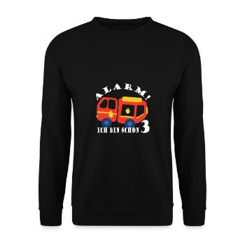 Alarm ich bin schon 3 Feuerwehr - Unisex Pullover - Schwarz - Vorne - Alina (178cm) & Michal (187cm)