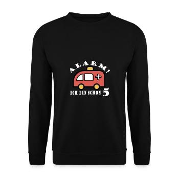 Alarm ich bin schon 5 Krankenwagen - Unisex Pullover - Schwarz - Vorne - Alina (178cm) & Michal (187cm)