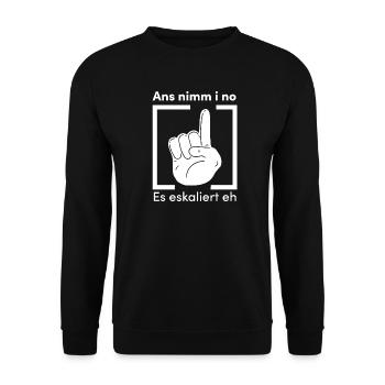 Ans nimm i no! Es eskaliert eh. - Unisex Pullover - Schwarz - Vorne - Alina (178cm) & Michal (187cm)