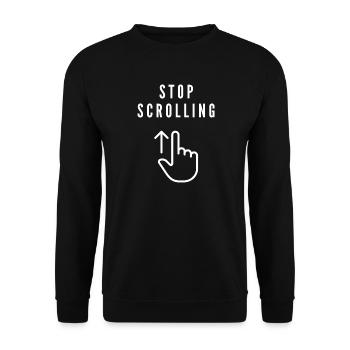 Stopp das Scrollen von Social Media Awareness Shirt - Unisex Pullover - Schwarz - Vorne - Alina (178cm) & Michal (187cm)
