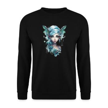 Fée aux cheveux bleus et aux grands yeux – Fantasy - Sweat-shirt Unisexe - noir - Devant - Alina (178cm) & Michal (187cm)