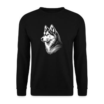 Huskykopf, schwarz-weiß, Hundeschlitten - Unisex Pullover - Schwarz - Vorne - Alina (178cm) & Michal (187cm)