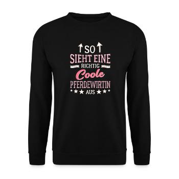 So sieht eine richtig coole Pferdewirtin aus Pferd - Unisex Pullover - Schwarz - Vorne - Alina (178cm) & Michal (187cm)