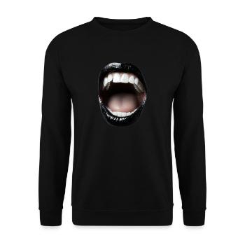 Offener Mund mit schwarzem Lippenstift - Unisex Pullover - Schwarz - Vorne - Alina (178cm) & Michal (187cm)
