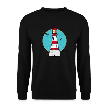 Phare avec motif maritime de mouettes dans un style rétro - Sweat-shirt Unisexe - noir - Devant - Alina (178cm) & Michal (187cm)