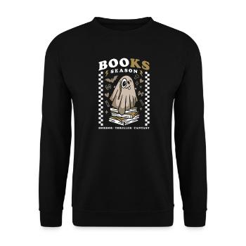 Gruselige Bücher Saison – Halloween süßer Geist - Unisex Pullover - Schwarz - Vorne - Alina (178cm) & Michal (187cm)