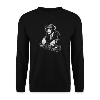 DJ Monkey in Suit spielt Musik - Unisex Pullover - Schwarz - Vorne - Alina (178cm) & Michal (187cm)