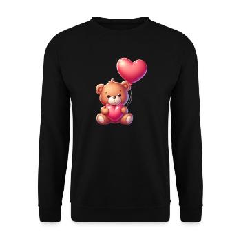 Teddybär mit Herzballon - Unisex Pullover - Schwarz - Vorne - Alina (178cm) & Michal (187cm)